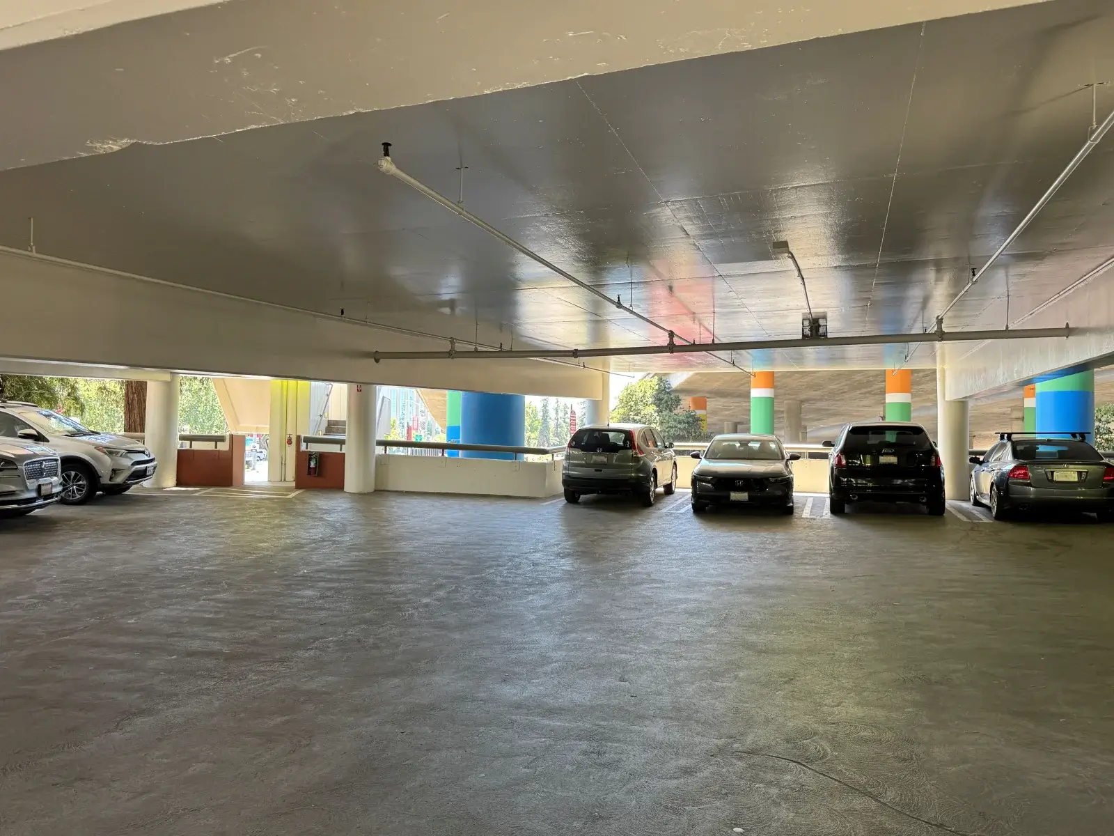 After Old Sacramento parking garage interior concrete ceiling were painted by Blackhawk Painting, Inc.