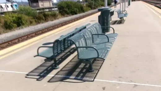 Freshly painted benches the elevated Richmond Amtrak Station platform in Richmond, CA by Blackhawk Painting, Inc.
