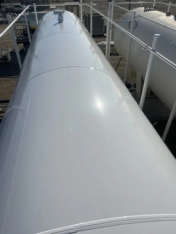 90,000 gal LPG Tank in Arbuckle , CA with high performance 2 part urethane system applied by Blackhawk Painting, Inc.